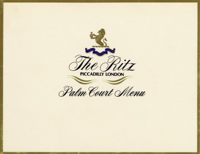 Palm Court Menu, the Ritz, London, June 1982